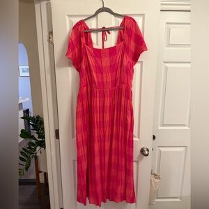 Lane Bryant Check Maxi Dress Pink Flutter Sleeve